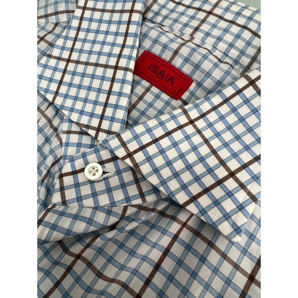 Isaia Napoli Leuca Mix Men Dress Shirt Made In Italy Plaid Button Up 43 17 XL